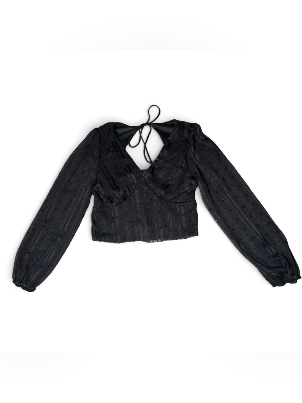 Kirious Los Angeles Black Long Sleeve Tie Back Crop Top- Small